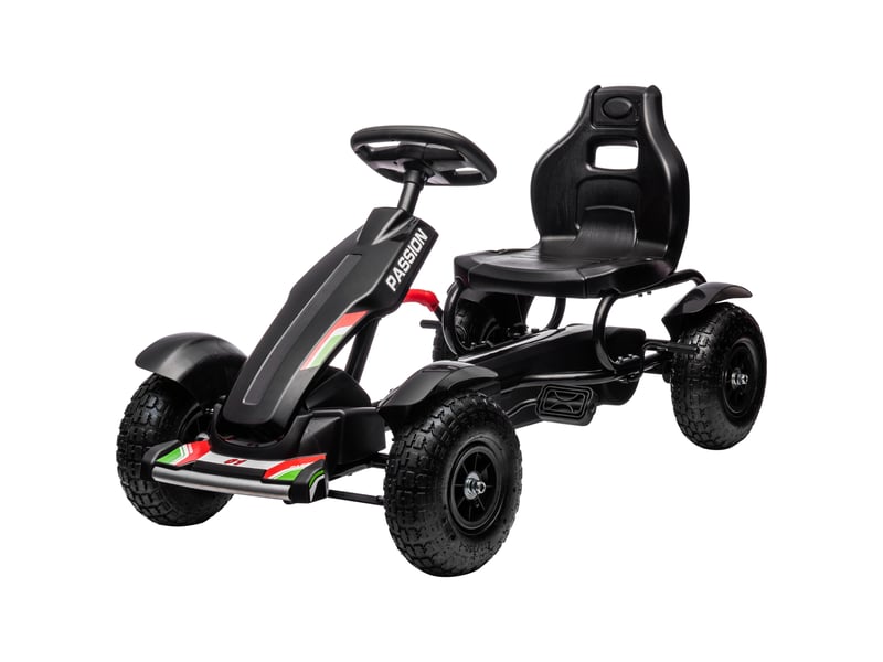  Karting à pédales pour enfants de 5 à 12 ans en pp et métal noir avec siège réglable et frein à main, 121 x 58 x 61 cm  - Conforama B