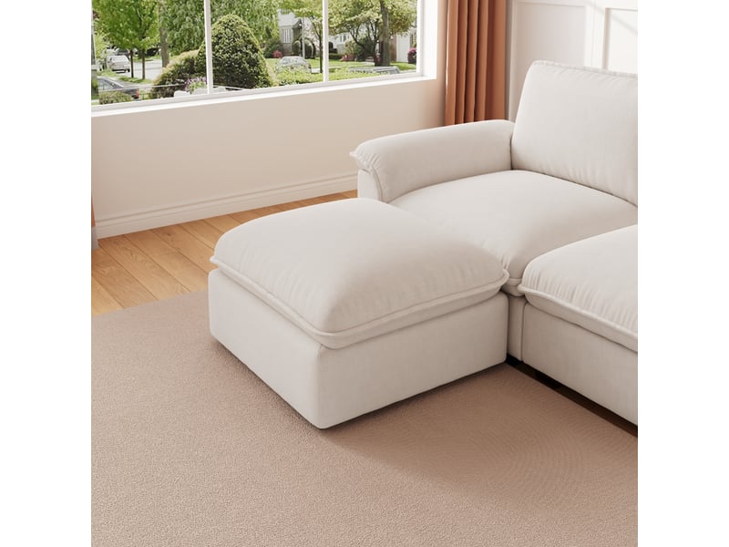  Canapé d'angle modulable en chenille beige avec ottomane déplaçable 257 x 128 x 90 cm, 4 places  - Conforama C
