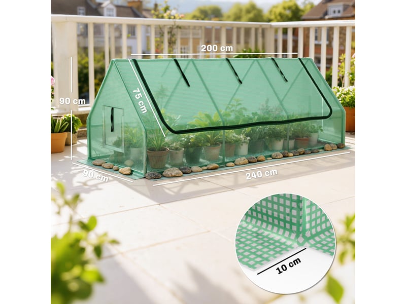  Serre de terrasse mini serre 240x90x90 cm avec fenêtres en filet pour la culture de légumes et de fleurs vertes  - Conforama E