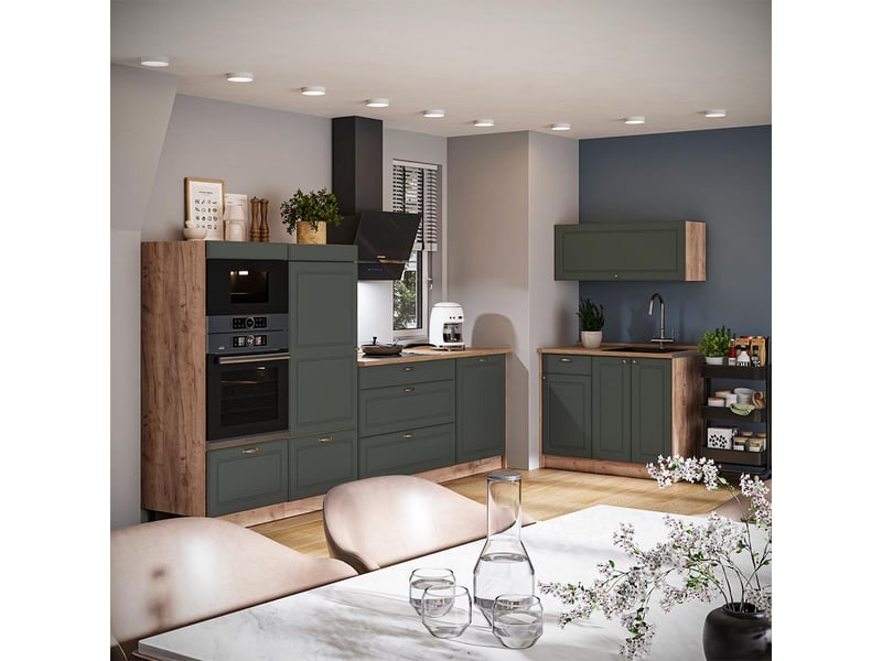  Vicco cuisine, vert or campagnechêne de force doré, 380cm, pt chêne  - Conforama C