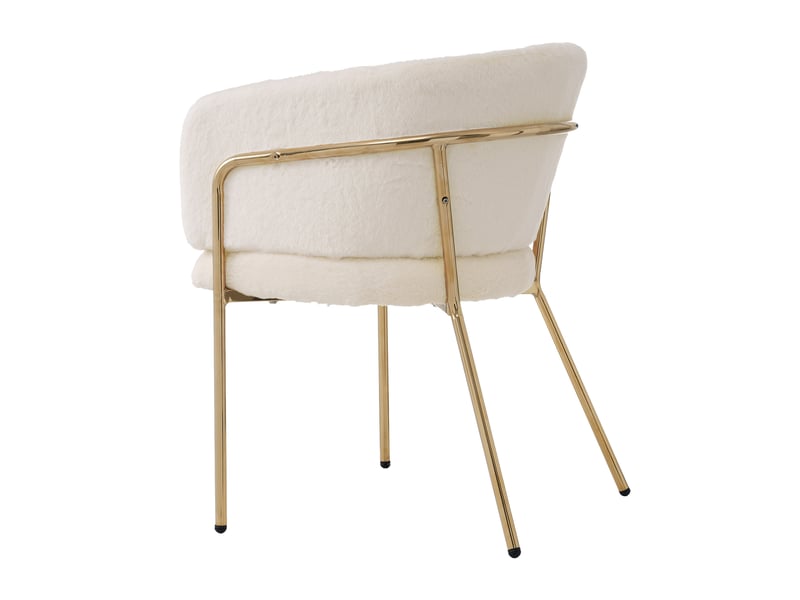  Lot de 4 chaises avec accoudoirs en fausse fourrure blanche, pieds métal doré, style chic précieux, salle à manger et chambre  - Conforama E