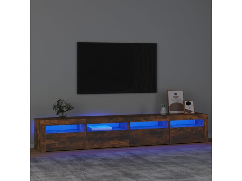Meuble tv - banc tv - meuble de rangement avec lumières led chêne fumé 240x35x40 cm - Conforama B