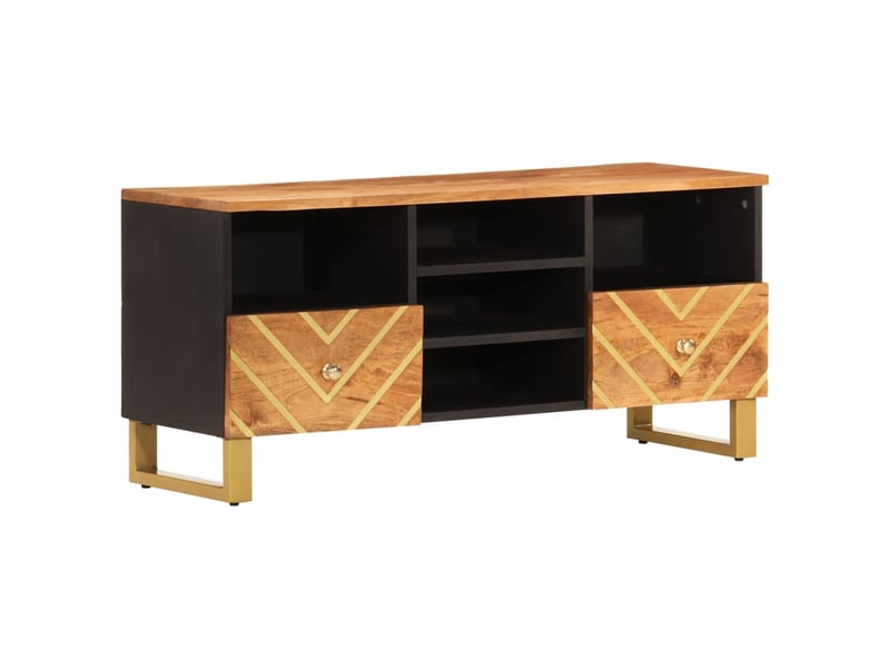  Meuble tv - banc tv - meuble de rangement marron et noir 100x33,5x46 cm bois massif de manguier  - Conforama A