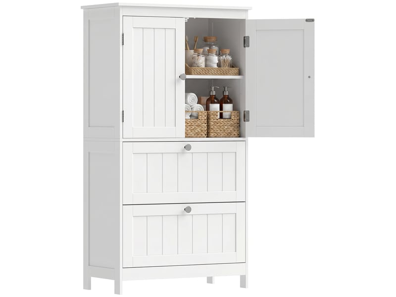  Meuble de salle de bain 2 portes 2 tiroirs en mdf blanc 60x30x110 cm  - Conforama A