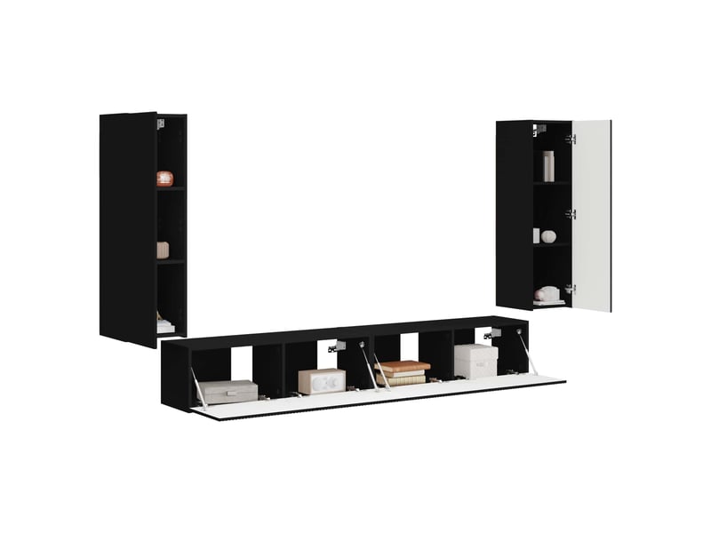  Ensemble de meuble tv - banc tv - meuble de rangement mural 4 pcs noir bois d'ingénierie  - Conforama C