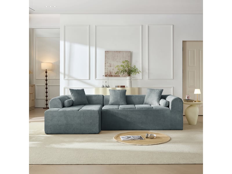 Canapé d'angle bleu en chenille 4 places 263 cm - assise ergonomique et poche latérale - Conforama B