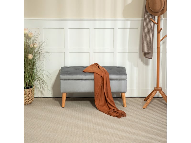  Banc de rangement tcqpz capitonné avec couvercle 80 x 35 x 40 cm polyester aspect velours gris  - Conforama D