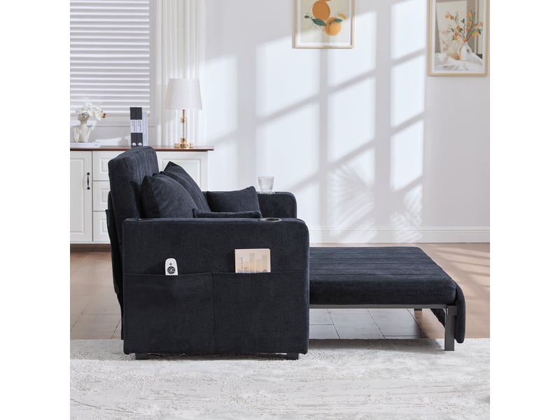  Canapé convertible lit noir en chenille, canapé multifonction avec rangement et usb, dimensions 139x83x58 cm  - Conforama W