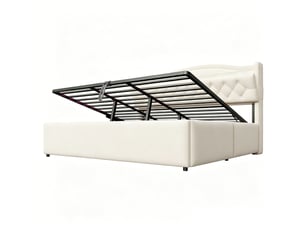 Lit coffre 180x200 cm, lit double, rangement hydraulique, led, usb et usb-c, velours beige