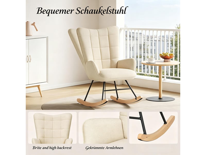  Fauteuil à bascule velours beige chaise à bascule ergonomique avec accoudoirs 67,5x65x95 cm  - Conforama E