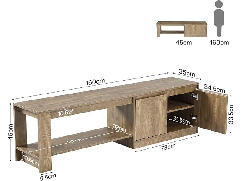  Banc à chaussures avec rangement intégré 160 cm, banc avec placard et 2 étagères ouvertes, banc d'entrée en bois pour couloir, entrée, chambre, étagère à chaussures avec siège  - Conforama C