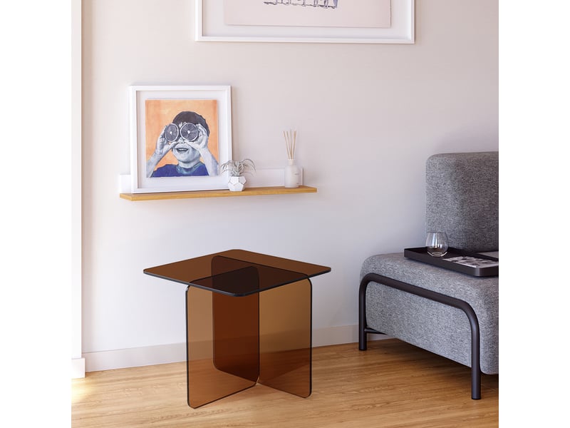  Table d'appoint table de canapé, avec verre trempé brun, pour salon, bureau, cuisine et extérieur, 45×45×41 cm  - Conforama B
