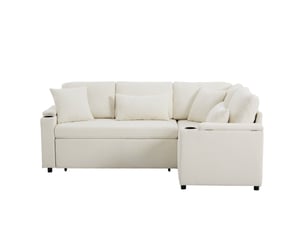 Canapé d'angle droit convertible PANGIVO N653P9823A 4 places Tissu beige avec coffre de rangement