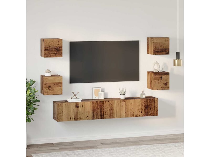  Ensemble meuble tv - banc tv - meuble de rangement 7 pcs bois ancien bois d'ingénierie  - Conforama D