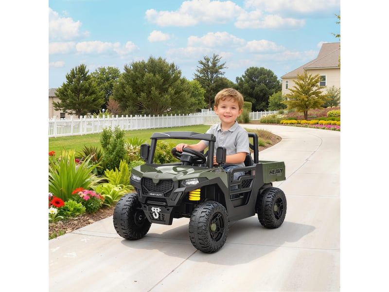  Voiture électrique 12 v pour enfants avec télécommande, suspension, coffre et musique, 3-8 ans, verte  - Conforama C