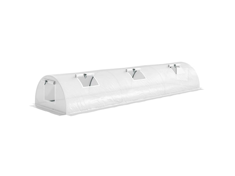  Mini serre tunnel de jardin 300 x 80 x 45 cm – blanche – 4 fenêtres en maille enroulables, film anti-uv  - Conforama A