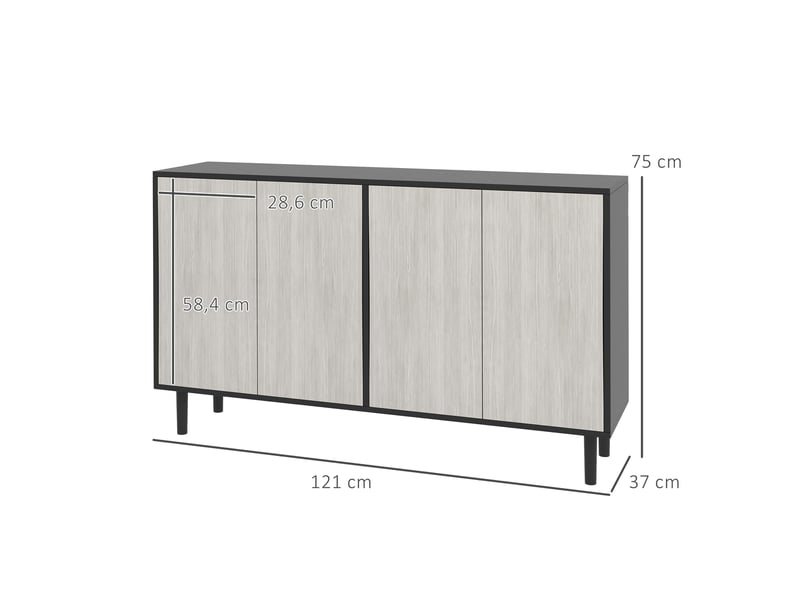  Buffet de cuisine meuble de rangement 2 placards avec étagères réglables, noir et aspect bois gris, 121 x 37 x 75 cm  - Conforama C