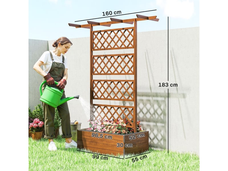  Bac à plantes avec treillis - orange - bois - 2-en-1 avec treillis - toit inclus - fond ouvert 160x55x183cm - Conforama C