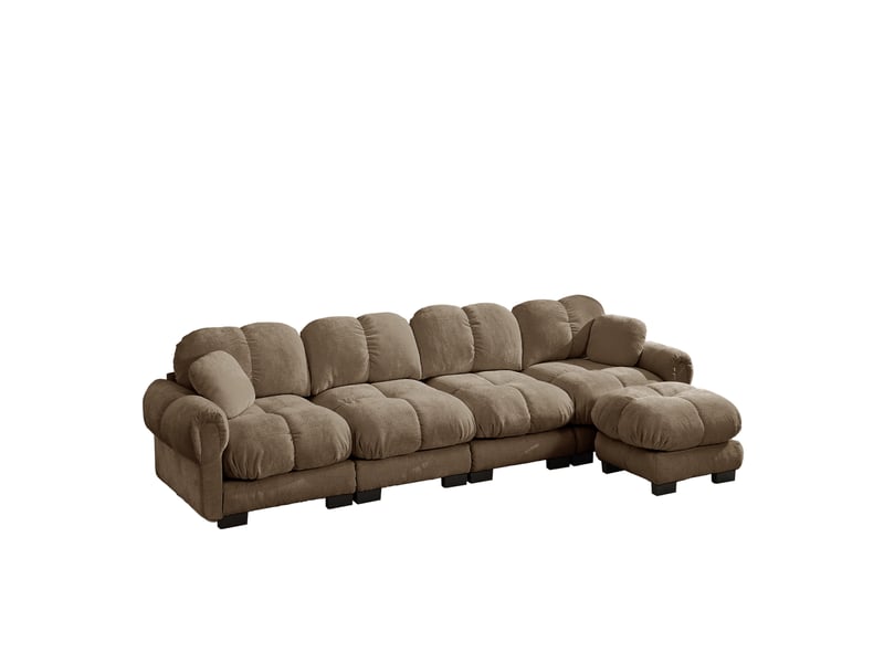  Canapé d'angle modulaire 4 places en tissu marron avec ottomane mobile et dossier ergonomique pour salon  - Conforama A