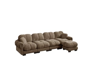 Canapé d'angle modulaire 4 places en tissu marron avec ottomane mobile et dossier ergonomique pour salon