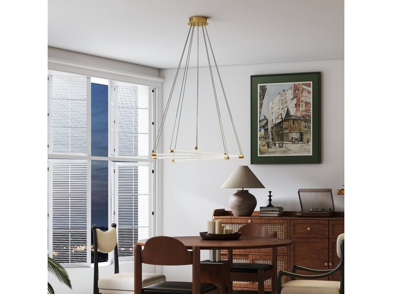  Suspension led 82x124 cm 50w 5 tubes lumineux réglables métal or+blanc  - Conforama C
