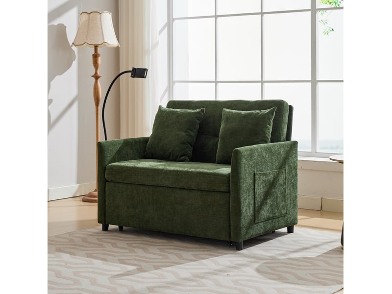 Canapé convertible 1 place 109x72 cm avec port usb vert sans matelas - Conforama C