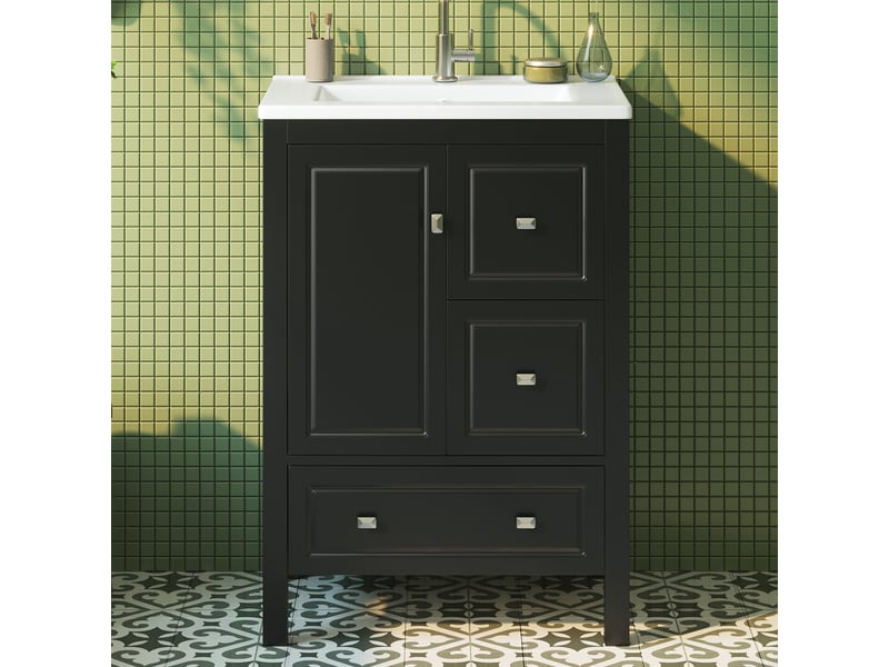  Meuble vasque blanc avec lavabo intégré, tiroirs et charnières amorties 62 cm  - Conforama B