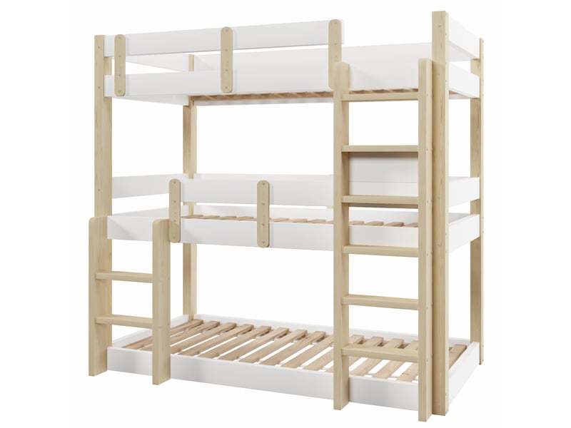 Lit superposé triple blanc et naturel 90x190 cm, enfants, ados et adultes - Conforama D