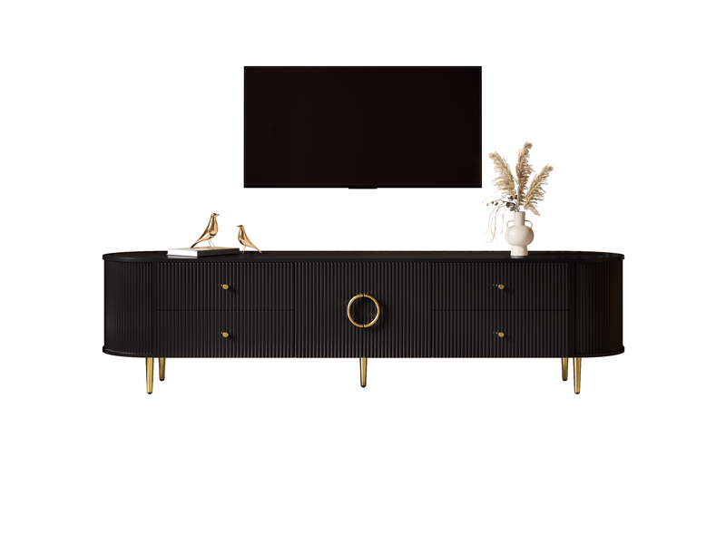  Meuble tv 180x40x38 cm en mdf avec tiroirs et double porte noir chicfurn  - Conforama A