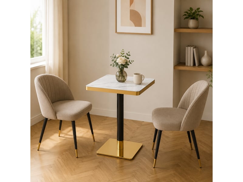  Table à manger carrée,60x60 cm,2 à 4 personnes,mdf,blanc effet marbre  - Conforama D