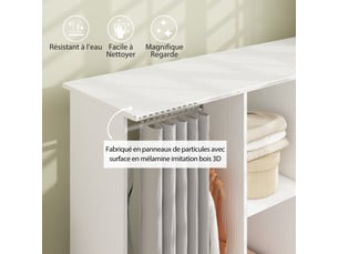 Armoire penderie meuble de rangement mobile 6 roulettes en bois blanc 120l x 40l x 128h cm