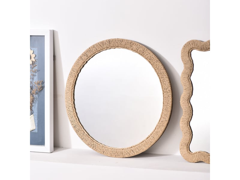  Miroir suspendu tressé vintage – miroir mural de style européen – décoration bohème pour salons et bureaux – 40 cm  - Conforama D