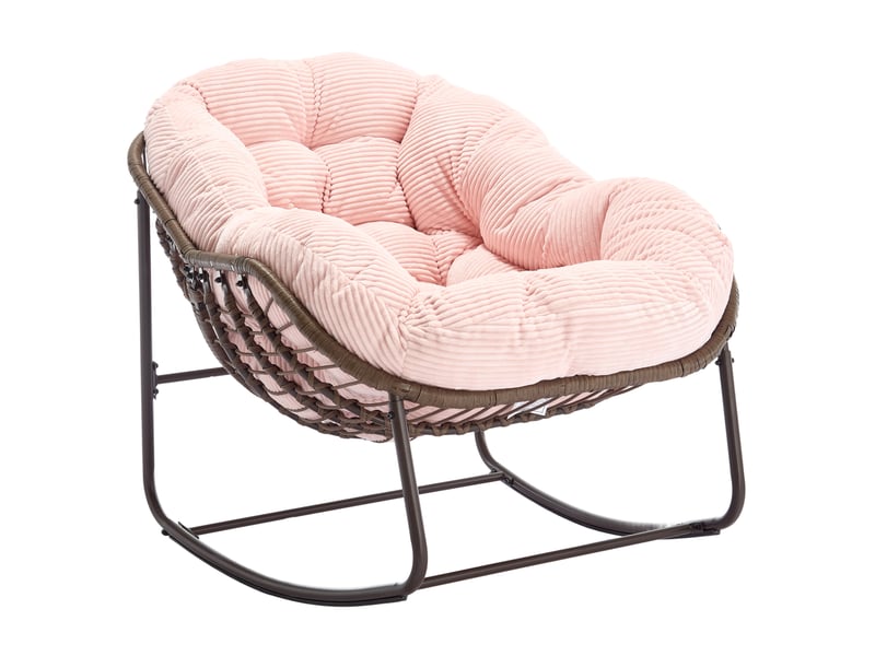  Fauteuil à bascule extérieur en résine tressée rose, structure acier, coussin rembourré pour se détendre  - Conforama A