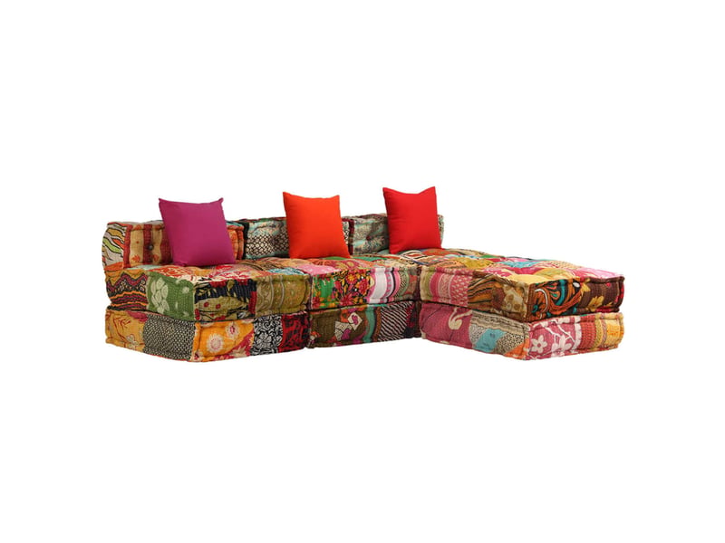  Coussins canapé de sol poufs modulaire chaise longue en tissu 3 places en tissu patchwork dec021227  - Conforama A