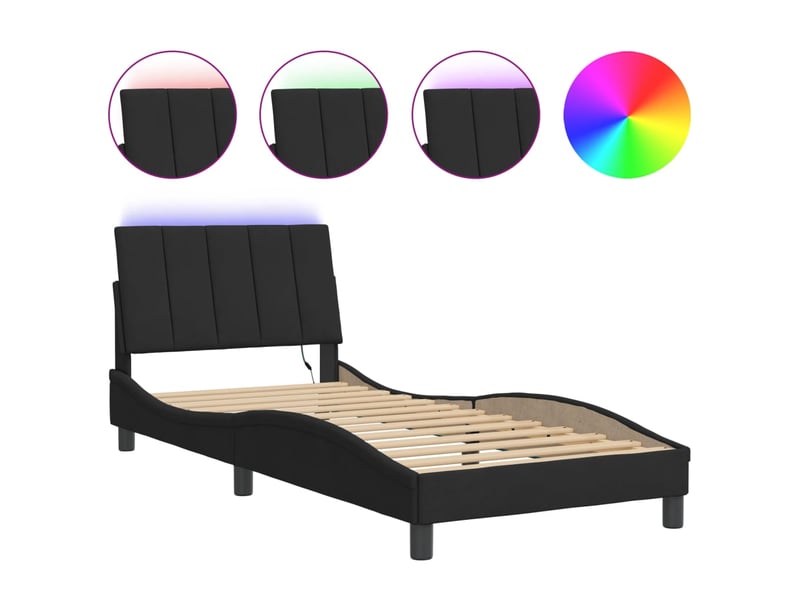  Lit simple- lit adulte -  cadre de lit avec led sans matelas hanko noir 80x200 cm velours  - Conforama A