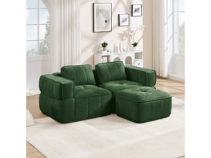 Canapé modulable d’angle en l 2 places en polyester vert, 198 x 162 x 67 cm, sans montage, mousse haute densité 32d, assise profonde, avec pouf