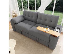 Canapé modulaire 2 places 207,5 x 80 cm – gris – rangement, table pivotante et appuie-tête intégré