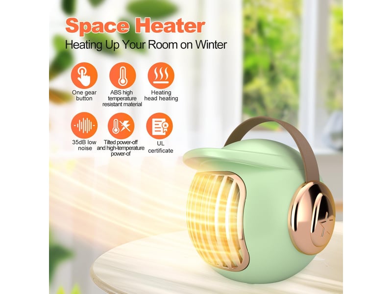  Mini chauffage d'appoint portable de 400 w idéal pour les bureaux et les chambres, avec protection anti-basculement (couleur verte  - Conforama B