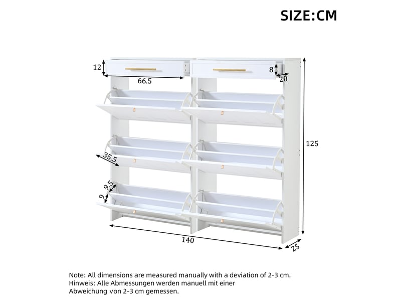 Ensemble de 2 meubles à chaussures modenvie 140 x 25 x 123,5 cm mdf blanc 12 niches 2 tiroirs - Conforama C