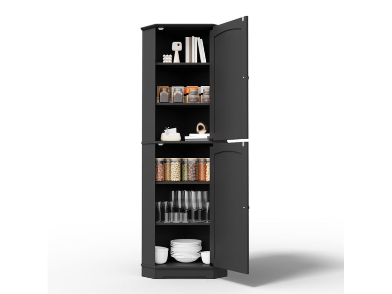  Armoire d'angle de rangement 42x42x166 cm - noire - 2 portes et étagères réglables, format compact  - Conforama A