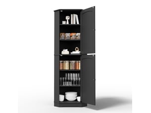 Armoire d'angle de rangement 42x42x166 cm - noire - 2 portes et étagères réglables, format compact