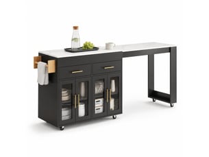 Îlot de cuisine mobile extensible 132,5-217x50x93 cm noir avec rangement