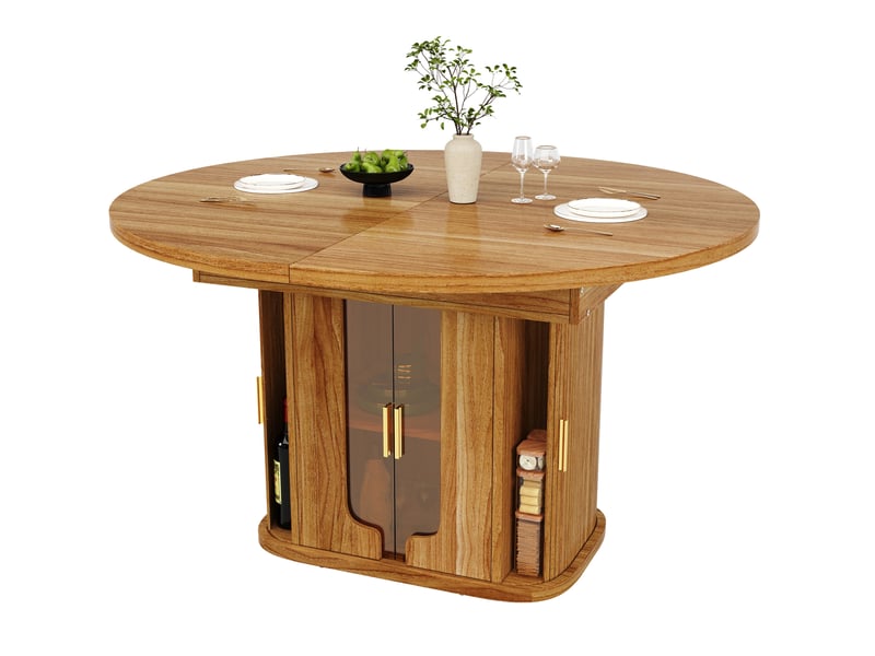  Table à manger extensible ronde à ovale 118-158x118x77 cm, mdf, noyer  - Conforama A