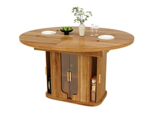Table à manger extensible ronde à ovale 118-158x118x77 cm, mdf, noyer