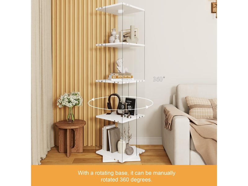  Vitrine verre rotative 360° - 38x38x160cm - bibliothèque pivotante 4 niveaux avec éclairage led multicolore tactile - blanc  - Conforama C