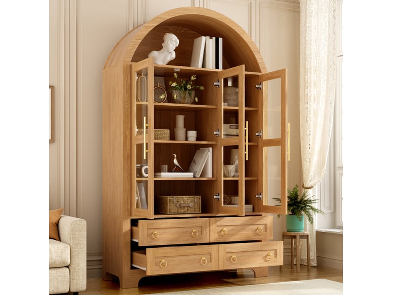 Vaisselier de rangement 110 x 40 x 185 cm – naturel – 3 portes vitrées, 4 tiroirs et niche arche  - Conforama B
