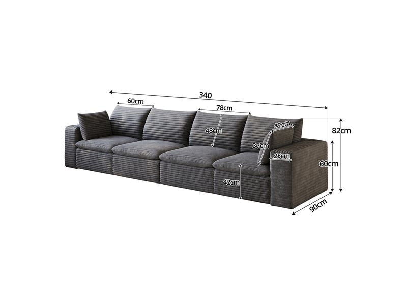 Canapé nuage 340 cm en velours côtelé gris foncé 4 places modulable sans montage - Conforama C