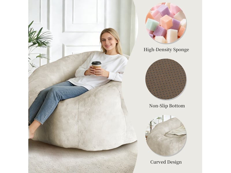  Fauteuil pouf rond blanc 120 x 130 x 72 cm avec assise enveloppante, flanellette  - Conforama D
