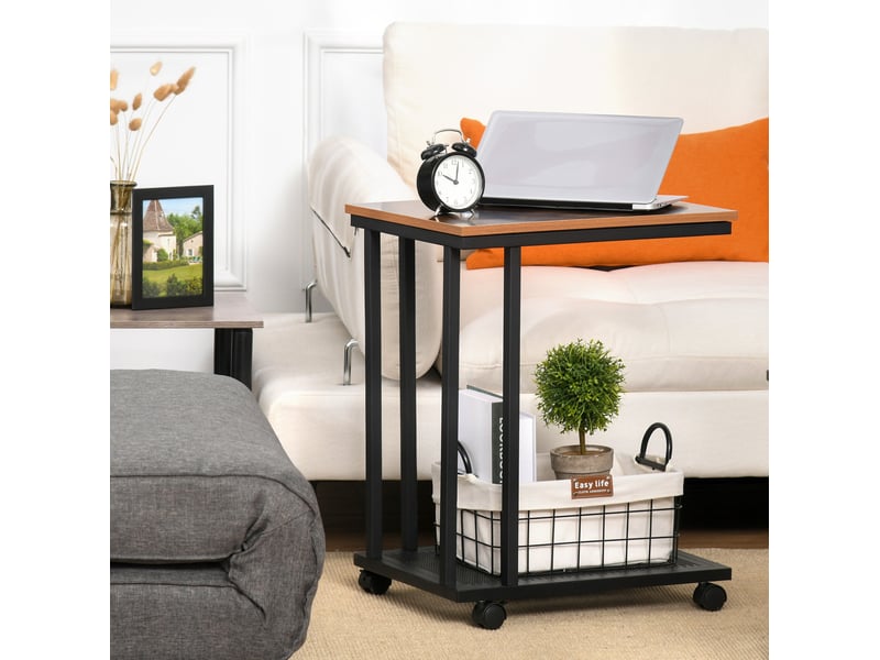  Table d’appoint en c 51x36x65 cm à roulettes mdf métal noir noyer  - Conforama B
