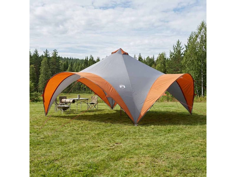  Tente de fête, tente de camping gris et orange 600x600x400 cm  - Conforama B